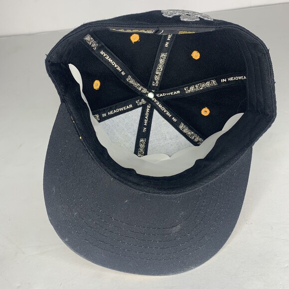 Leader In Headwear Yellow Black Skull Fitted Cap Holographic Sticker Size XXS - Picture 10 of 15